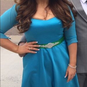 Tea length David’s bridal Malibu bridesmaid dress